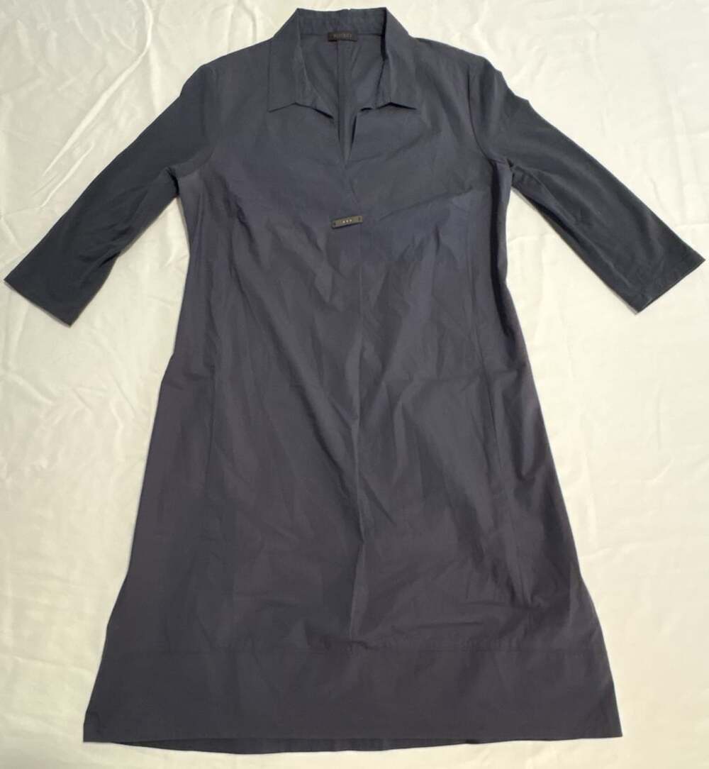 Peserico Dress Size 10 Slate Grey Collar V-Neck 3/4 Sleeve Midi